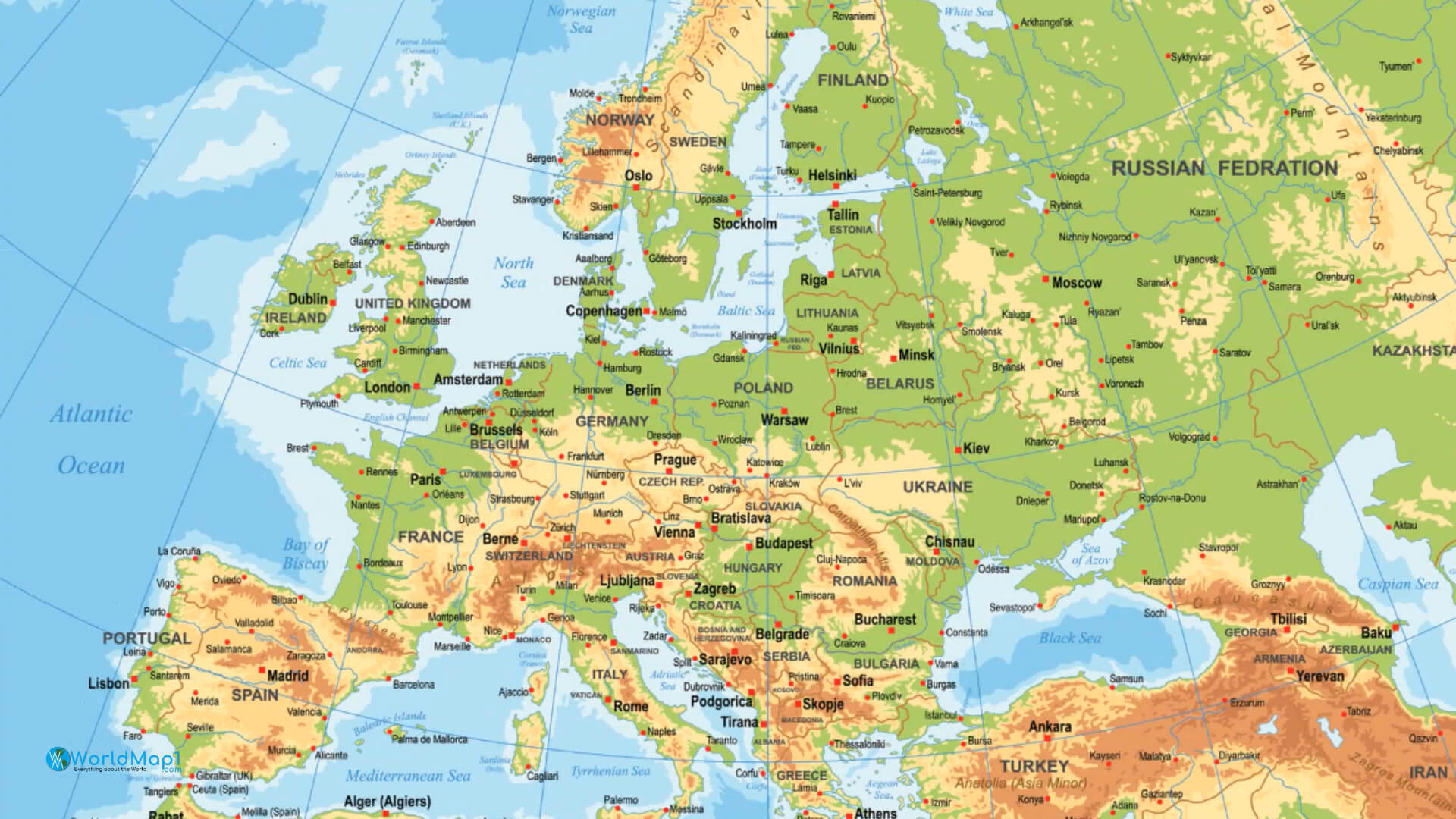 Carte de l'Europe Finlande avec la Fédération de Russie